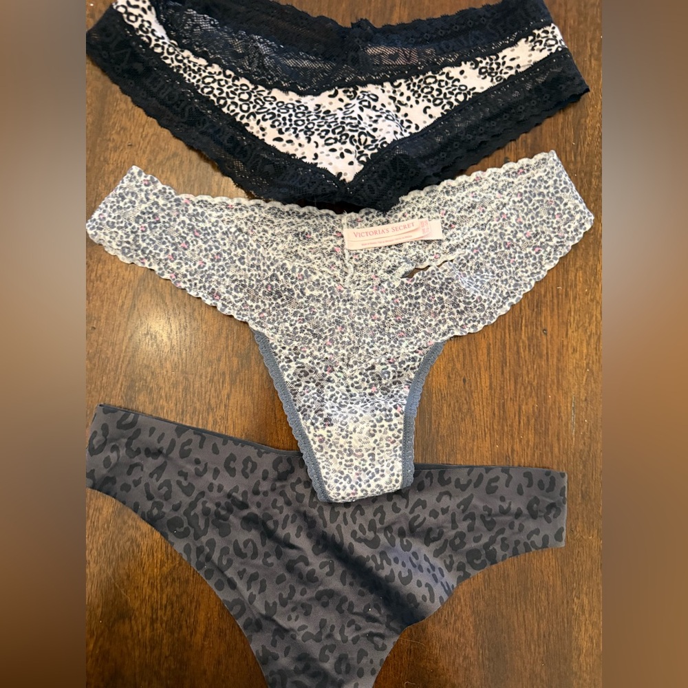 Victoria's Secret Leopard Print Panties Set - Black, Gray, Cream